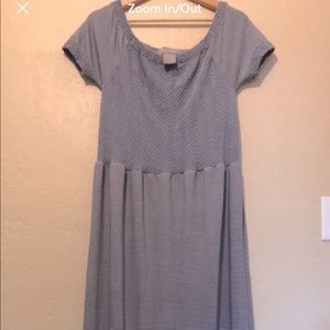 Lark + Grey 1XL Midi/Maxi Dress Blue Stripe Stretch Knit Off shoulder